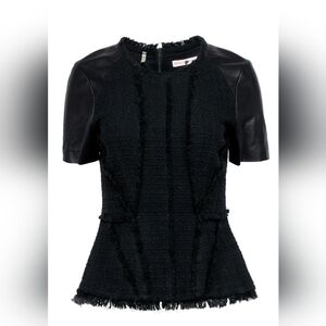 Rebecca Taylor Peplum Tweed Top with genuine leather